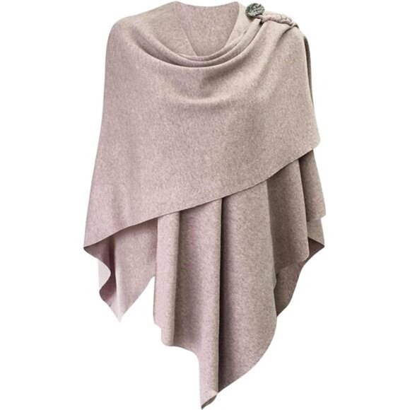 Womens Large Cross Front Poncho Sweater 2-oatmeal Mink With Button